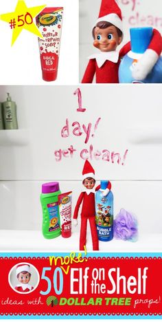 an advertisement for the elf on the shelf is shown with two pictures and one has toothpaste