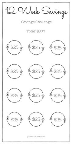 the 12 week savings worksheet is shown in black and white with numbers on it