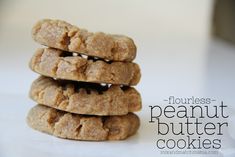 four cookies stacked on top of each other with the words floured peanut butter cookies