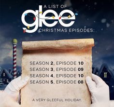 a list of glee christmas episode with santa holding up a piece of paper in front of him