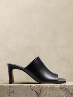 Lucca Leather Square-Toe Mule | Banana Republic Professional Wear, Lucca, Italian Leather, Mule, Block Heels, Banana Republic, Slides, Leather Upper, Portugal