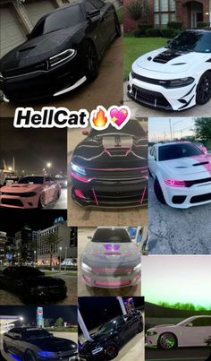 many different cars are shown in this collage with the words hellcat on them