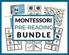 montessori pre - reading bundle with pictures and words