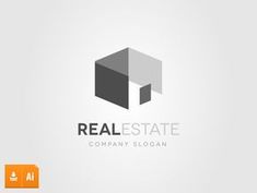 the logo for real estate company is shown in grey and orange colors on a white background