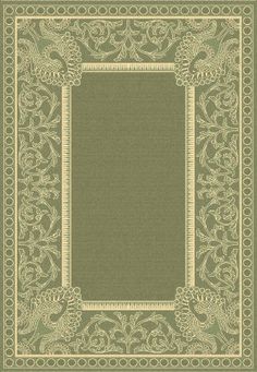 a green and beige rug with an ornate border