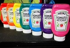 the tweez ketchup bottles are all different colors