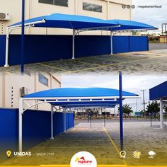 two pictures of an outdoor covered parking lot