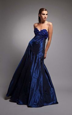 Our strapless “Christina” gown in sapphire silk taffeta shows off an array of fluttery floral embellishments that reach across the bust and down the torso toward the waist | party dresses | | cocktail dress | | dresses | | evening wear | #partydresses #cocktaildress #eveningwear http://www.tonyhamawy.com/ Taffeta Gala Dress With Sweetheart Neckline, Taffeta Dress With Sweetheart Neckline For Gala, Strapless Taffeta Evening Dress For Gala, Silk Gown With Sweetheart Neckline For Party, Elegant Strapless Taffeta Dress With Ruched Bodice, Strapless Taffeta Dress With Sweetheart Neckline For Gala, Taffeta Prom Evening Dress With Sweetheart Neckline, Silk Evening Dress With Sweetheart Neckline For Prom, Glamorous Taffeta Evening Dress With Fitted Bodice