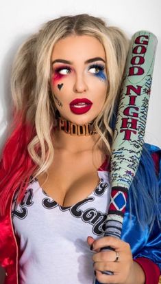 Harly Quinn Halloween Costume Ideas, Joker And Harley Quinn Makeup, Harley Quinn Make-up, Girl Halloween Makeup, Harley Quinn Halloween Costume, Harley Quinn Makeup, Halloween Mode