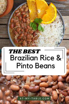 Brazilian pinto beans served with rice and orange slices on a plate, a gluten-free, high-protein vegan meal. Rice And Beans Instant Pot, Brazilian Rice, Shabbat Dinner Recipes, Blood Type A Diet, Type A Diet, Beans Instant Pot, Pinto Beans Recipe, Lentils And Beans