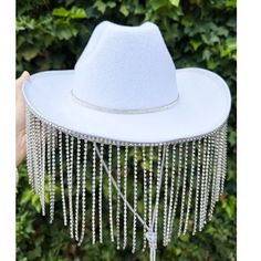 Handmade | Accessories | Diamond Fringe Cowboy Cowgirl Hatrhinestone Fringe Double Rhinest | Poshmark Fringe Cowgirl Hat, Bride Cowboy Hat, Bride Cowgirl Hat, Cowgirl Hats Western, Diy Bling, Girl Western, Nashville Bachelorette Party, Western Birthday, Bling Fashion