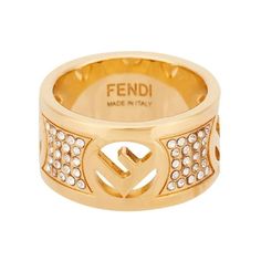 Elevate your style with the iconic F is Fendi Wide Band Crystal Ring, featuring engraved letters on gold-finish metal. This classic ring includes engraved decoration in the F is Fendi shape and decorated with natural crystals. Fashion-forward and elegant, this ring makes the perfect finish for any outfit. Gift this gorgeous ring or add it to your personal designer collection, only from Fendi. Model: 8AH538 Size: Large (US Size 8) Gold-finished metal Ring with engraved decoration in the F is Fend Crystals Fashion, Engraved Letters, Fendi Logo, Crystal Ring, Metal Ring, Classic Ring, Wide Bands, Crystal Rings, Metal Rings