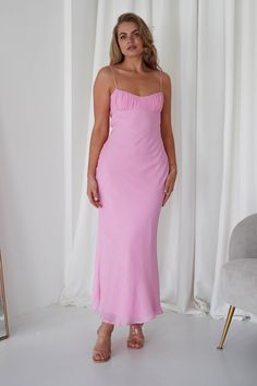 Highlights Beautiful pink midaxi with spaghetti strap Open back detail Sizing The model is 5'10 and wears UK size 8 / S / US size 4 Fit & Fabric Made from 100% Polyester Side zipper Fully lined True to size Length from bust to hem: 116cm Stretch: 5/10 Perfect for Wedding Guest Graduations Christenings and similar events Oh Hello Clothing, Red Carpet Gowns, Midaxi Dress, Back Details, Dress Pink, Low Back, Evening Wear, Christening, Wedding Guest