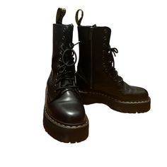 Women’s Size 9 Mens Size 8 (Worn Once) Sole Intact Men Platform Boots, Jadon Hi, Leather Platform Boots, Dr Martens Black, Dr Martens Shoes, Martens Shoes, Platform Boots, Lace Up Boots, Smooth Leather