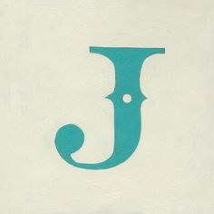 the letter j is painted in teal on a white background with black dots and lines