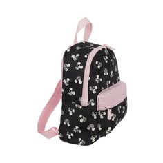 Embrace the iconic style of Minnie Mouse with this sleek black mini backpack adorned with a pattern of her classic ears. Ideal for Disney enthusiasts, it features a spacious main compartment, a convenient front zip pocket, and adjustable shoulder straps for personalized comfort. Crafted from durable nylon materials, it measures 10"W x 10.6"H x 4.25" D, ensuring both functionality and style. Easy to wipe clean, this backpack combines practicality with timeless Disney charm. Casual Black Backpack For Disney Trips, Black Minnie Mouse Backpack For Back To School, Black Minnie Mouse Bag For Back To School, Black Minnie Mouse Standard Backpack, Back To School Minnie Mouse Black Backpack, Black Mickey Mouse Backpack, Minnie Mouse Travel Backpack, Black Minnie Mouse Backpack For Everyday Use, Black Backpack For Disney Trips And Back To School