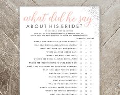 What Did He Say About His Bride Bride or Groom Printable Bridal Shower Game Gold, Black, Glitter Instant Digital Download - Etsy