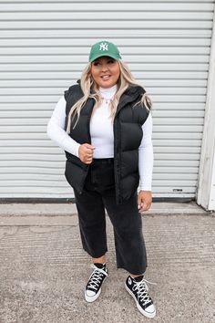 Aspen Luxe Puffer Vest This vest fits true to size Overstuffed & extra puffy, luxe-feel vest 1X: 14-16, 2X: 18, 3X: 20-22 Elle + Ivy are wearing the 2X Vest Fits, Maxi Jumpsuit, Knit Sweatshirt, Puffer Vest, Aspen, Short Pants, Jeans Pants, Outerwear Jackets, Tank Shirt