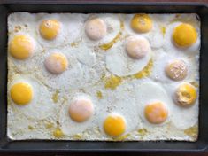 an image of eggs in a pan on the table