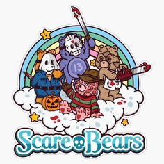 the logo for scare and bears, which features teddy bears on clouds with pumpkins