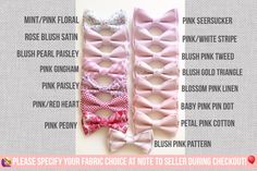 "Please order 🎨FABRIC SWATCHES first before purchasing the actual item to find a specific color match!! PinkPeony by Christy doesn't accept returns due to color discrepancies. https://www.etsy.com/listing/453218684/choose-up-to-8-fabric-swatches-for I do make self-tie /pre-tied bow ties, regular/slim/skinny neckties, pocket squares, suspenders, hair bows, face masks and sashes for all ages in your choice of fabric. ( **some fabrics marked as 'low in stock' are not available for Self-tie bowties Pink Bow With Bow Tie Back For Wedding, Pink Bow Tie With Detachable Bow For Party, Pink Satin Wedding Bow, Pink Satin Bow Tie For Wedding, Adjustable Pink Bow For Wedding, Adjustable Pink Bow Tie For Wedding, Pink Bow Tie As A Gift, Groom Bowtie, Groomsmen Bowtie