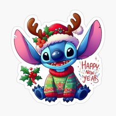 stitchy christmas sticker with the phrase happy new year