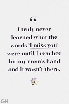 a quote that says i truly never learned what the words i miss you were until i reached for my mom's hand and it was there