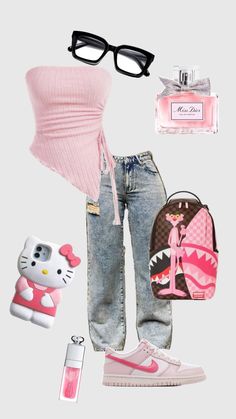 Cheap Hello Kitty Print Streetwear Tops, Trendy Hello Kitty Streetwear Tops, Latina Clothing, Trendy Hello Kitty Print T-shirt For Streetwear, Pink Cropped T-shirt With Graphic Print, Y2k Style, Y2k Fashion Pink Baddie, Normal Outfits, Core Clothes, Street Style Outfits Casual