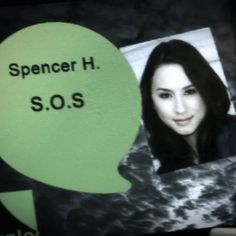 an image of a woman with a speech bubble above her head and the words spencer h sos below it