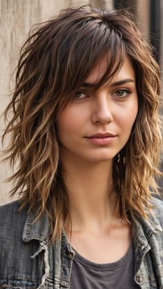 Short Layered Hair From The Back, Medium Length Choppy Layers Straight, Shoulder Length Hair Cuts With Layers For Fine Hair, Shag Hair With Highlights, Shoulder Length Hair With Choppy Layers, Crown Layers Medium Hair, Layered Hair Long Bangs, Piecy Bangs With Long Hair, Messy Medium Length Hair