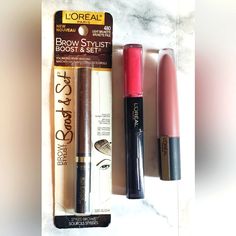 New Sealed Lot L'oreal Paris Brow Stylist Boost & Set Volumizing Mascara 480 Light Brunette 414 Lip Gloss "Rule" 109 Lip Gloss Toulours Teaberry From Smoke-Free Home Loreal Paris Makeup, Paris Makeup, Light Brunette, Brow Stylist, Volumizing Mascara, Lip Glosses, Volume Mascara, Lip Balm Gloss, L Oreal