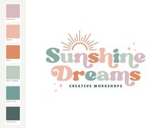 the logo for sunshine dreams creative workshops is shown in pink, green and orange