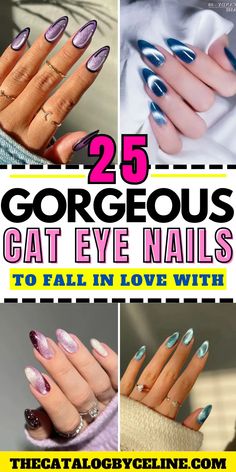 25 Drop Dead Gorgeous Cat Eye Nails to Inspire You! - The Catalog Light Cat Eye Nails, Summer Cat Eye Nails, Cat Eye Gel Nail Designs, Car Eye Nails, Cateyes Nails Design, Cats Eye Nails Design, Cats Eye Nails Design Ideas, Blue Cat Eye Nails, Cat Eye Nail Designs