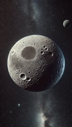 an artist's rendering of the moon and two planets in space with stars around it