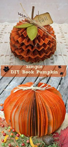 an orange pumpkin sitting on top of a wooden table