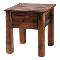 a small wooden table with one drawer on the top and two legs at the bottom