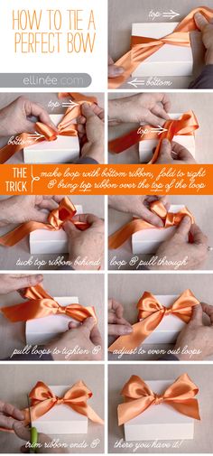 instructions for how to tie a bow with ribbon on the side and in the middle