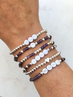 🔹 Design the personalized word bracelet that you have always wanted! These stacking mama bracelets can be customized so you can get exactly what you want. 🔹They are made with amethyst, rose quartz or aquamarine gemstones beads, 18k gold plated beads, 18k gold filled beads, sterling silver beads or rose gold beads and then strung together with a strong elastic cord. 🔹Please add each bracelet style separately to your cart. They will be sent to you as a stack. 🔹Each custom beaded bracelet stack White Letter Jewelry For Personalized Gift, Letter Beads Jewelry For Mother's Day, Mother's Day Jewelry With Letter Beads In Letter Shape, Inspirational Letter Beads Jewelry For Friendship, Mother's Day Jewelry With Letter Beads, Adjustable Meaningful Bracelets With Custom Name, Personalized Letter Beads Bracelets, Meaningful Adjustable Custom Name Bracelets, Meaningful Adjustable Bracelets With Custom Name