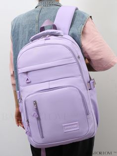 BagForLove - Letter Patch Decor Functional Backpack with Bag Charm - Perfect for School, College, and Travel Product Description Color Purple Strap Type Adjustable Composition 100% Nylon Pattern Type Plain Bag Size Medium Material Polyamide Style Preppy Closure Type Zipper Features High-capacity Type Classic Backpack Size Chart INCH CM Handle Height Strap Length Bag Height Bag Width Bag Length 3.5 inch 35.4 inch 17.7 inch 8.3 inch 11.8 inch Handle Height Strap Length Bag Height Bag Width Bag Len Large Capacity Purple Backpack For School, Purple Large Capacity Backpack For School, Purple Nylon Student Backpack, Nylon Bags For Students, Back To School, Back To School Nylon Bags For Students, Purple Nylon Rectangular Backpack, Purple Rectangular Nylon Backpack, Rectangular Purple Nylon Backpack, Purple Nylon Backpack For Back To School