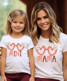 This t-shirt set is perfect for moms and daughters who want to showcase their special bond. It is also the ideal gift for any mother and daughter duo, celebrating their love and connection with matching outfits that spread joy and togetherness. ♥PRODUCTION TIME: 1-5 days (usually 2-3 days) ♥SHIPPING TIME: 2-5 days (usually 3 days) ♥PRODUCT DESCRIPTION: Bella Canvas Unisex T-shirt Super soft cotton and excellent quality print makes. 100% Soft cotton (fibre content may vary for different colors) L Cute Summer T-shirt For Parenting, Mother's Day Matching Cotton Tops, Matching Cotton T-shirt For Mother's Day, Matching Tops With Custom Print For Mother's Day, Matching Cotton Tops For Mother's Day, Playful Pink Tops For Mother's Day, Pink Matching Tops For Mother's Day, White Tops With Custom Parenting Print, White Top With Custom Parenting Print