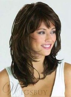 Graceful-Medium-Wavy-Natural-Brown-14-Inches-Synthetic-Wig-Hair Shag Layered Hairstyles, Medium Shag Hairstyles, Layered Hair With Bangs, Hair With Bangs, Hair Medium, Super Ideas, Layered Hair, Hairstyles With Bangs, Wavy Hair