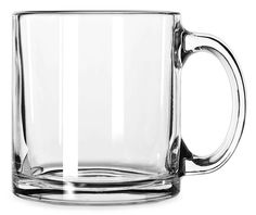 an empty glass mug is shown on a white background, with no image in it