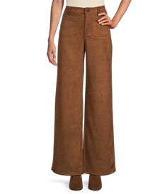 From Westbound&#x2C; these pants feature:Suede fabricationWide legBelt loops on waist band Dual front patch pocketsButton and zip fly closureApprox. 29" short inseam; 31" regular inseamPolyester/spandexMachine wash/ tumble dryImported. Wide Leg Suede Pants, Brown Urban Bottoms With Multiple Pockets, Casual Brown Suede Bottoms, Brown Suede Bottoms, Brown Corduroy Bottoms With Button Closure, Suede Pants, Patch Pocket, Wide Leg, Pants