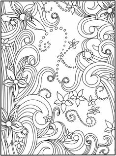 an abstract coloring page with flowers and swirls