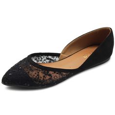 PRICES MAY VARY. Faux-Suede Spangle Floral Mesh Lace Pointed Toe Flats Heel Height: 0.1" Origin: Made in China Black Lace Flats, Fancy Flats, Mesh Flats, Black Fairy, Lace Flats, Evening Flats, Pointed Toe Flats, New Wardrobe, Black Mesh