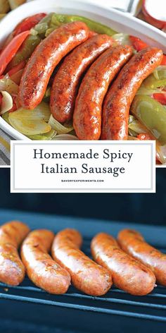 homemade spicy italian sausages with peppers and onions