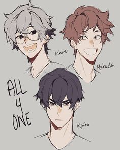 three different anime characters, one with glasses and the other with short hair