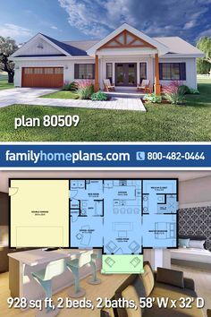 two story house plan with 3 beds, 2 baths, 6 w x 32 d