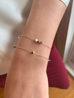 For a limited time only, Enjoy 10% off every item in my store!! 14k Solid Gold Cube Bracelet (DS1683591) Condition: New Material: 14k Solid (not plated or filled) Gold. Stamped 14k. Length: 7.5 inches Long,,Adjustable to 7 inch with additional ring. Total Weight: Single Cube Bracelet- Approx. 1 gram Triple Cube bracelet- Approx. 1.2 grams Please note: all of my items are 100% real 14k solid gold. Please be confident, none are plated or filled they are solid 14k gold. If you have any questions, p Cube Bracelet, Gold Cube, Jewelry Vendor, Ring Bracelet Chain, Geometric Bracelet, Everyday Bracelet, Herringbone Necklace, Gift For Her Birthday, Special Deals