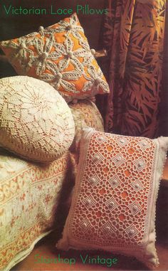 the cover of an old book shows pillows and crochet